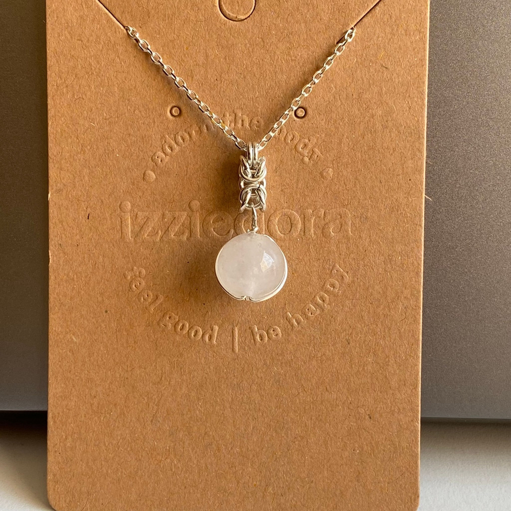 White Jade Byzantine Drop Sterling Silver Necklace